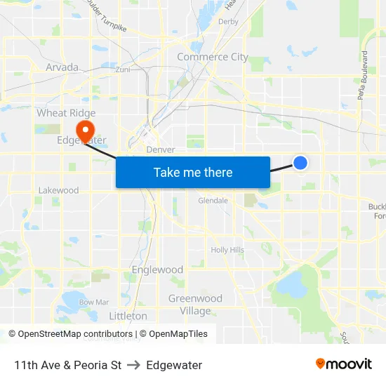 11th Ave & Peoria St to Edgewater map