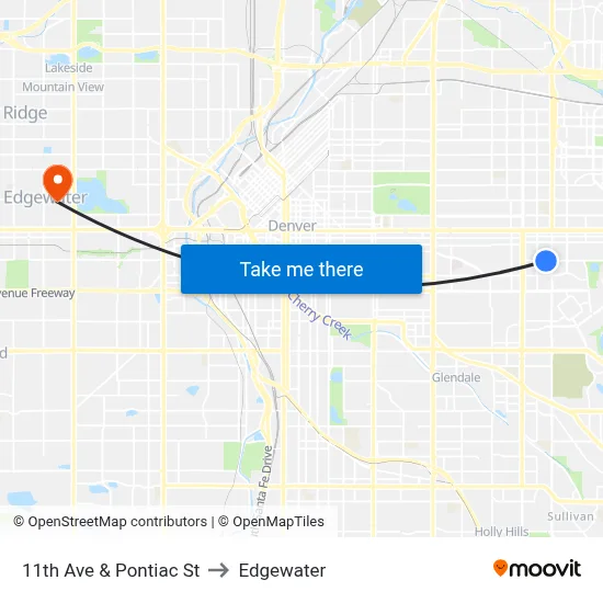11th Ave & Pontiac St to Edgewater map