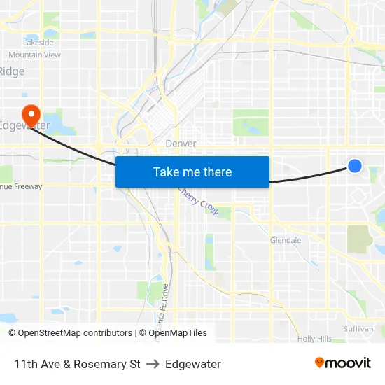 11th Ave & Rosemary St to Edgewater map