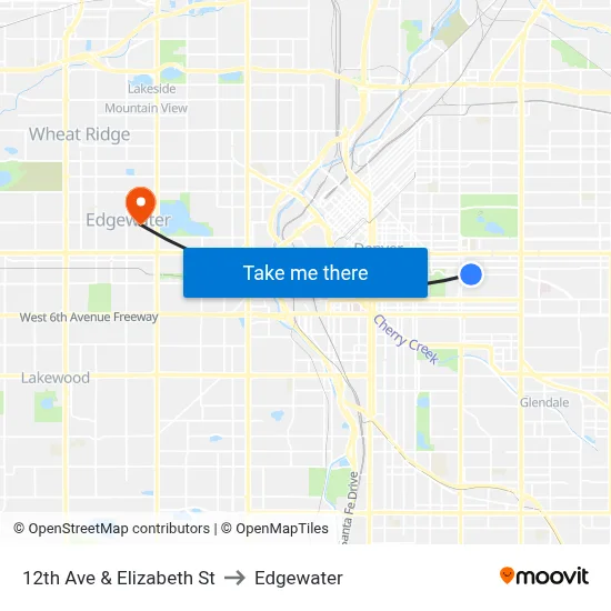 12th Ave & Elizabeth St to Edgewater map