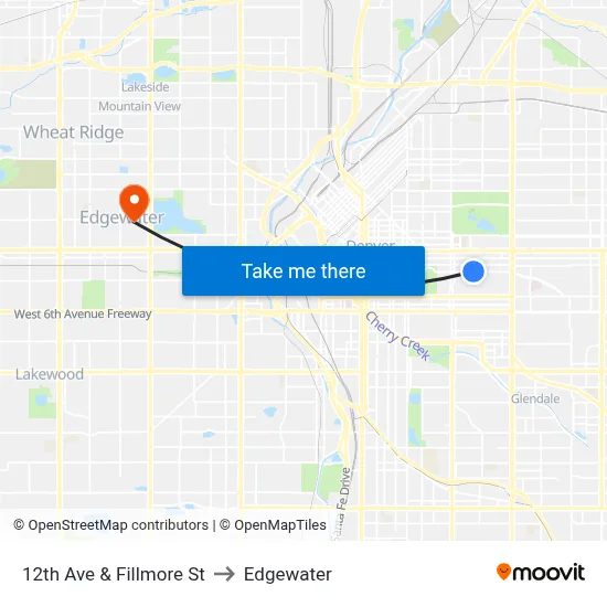 12th Ave & Fillmore St to Edgewater map
