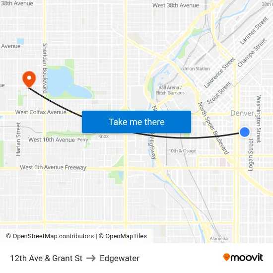 12th Ave & Grant St to Edgewater map
