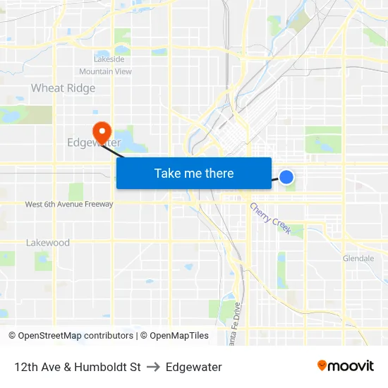 12th Ave & Humboldt St to Edgewater map