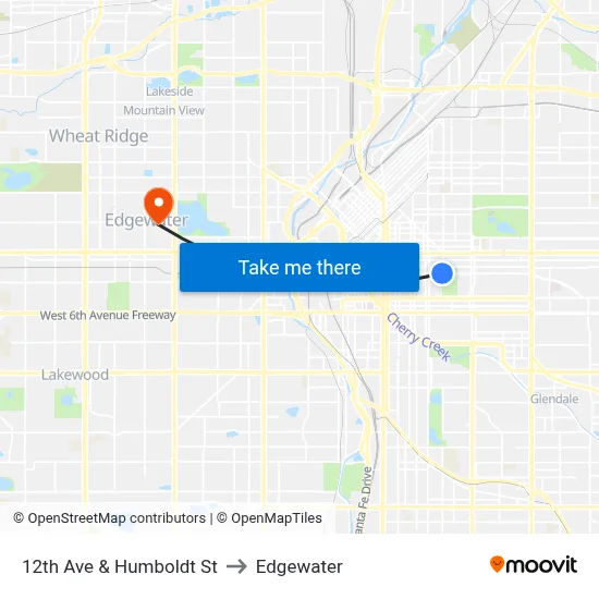 12th Ave & Humboldt St to Edgewater map