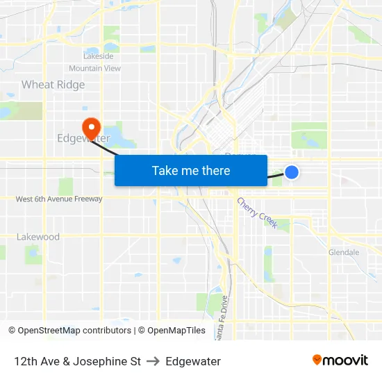 12th Ave & Josephine St to Edgewater map