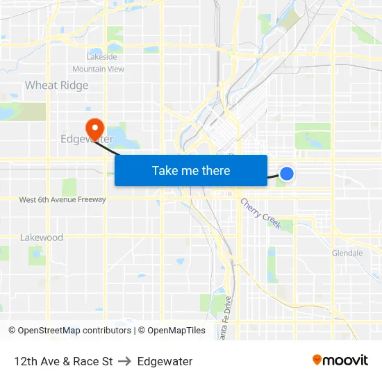 12th Ave & Race St to Edgewater map