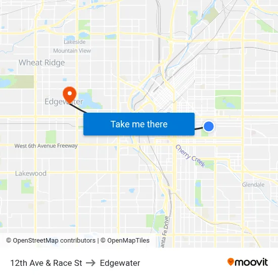 12th Ave & Race St to Edgewater map