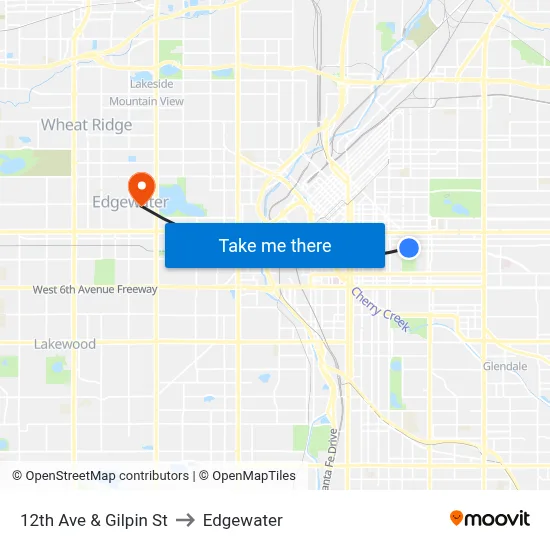 12th Ave & Gilpin St to Edgewater map