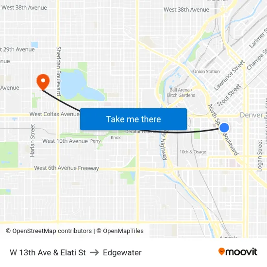 W 13th Ave & Elati St to Edgewater map