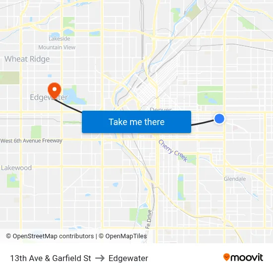 13th Ave & Garfield St to Edgewater map