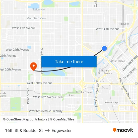 16th St & Boulder St to Edgewater map