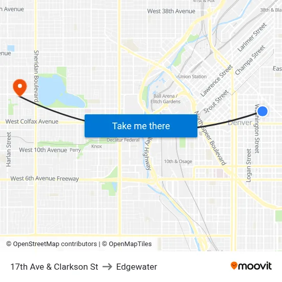 17th Ave & Clarkson St to Edgewater map