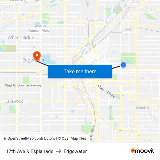 17th Ave & Esplanade to Edgewater map