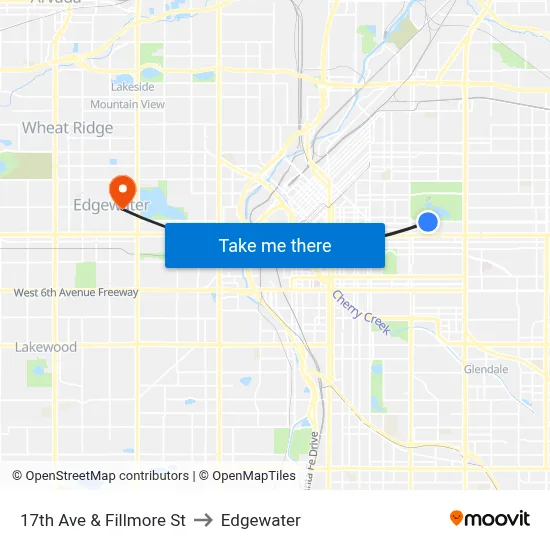17th Ave & Fillmore St to Edgewater map