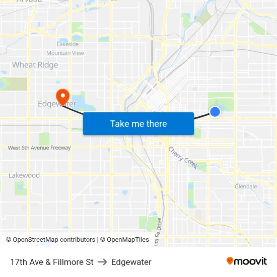 17th Ave & Fillmore St to Edgewater map