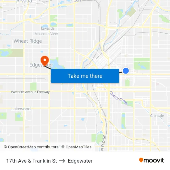 17th Ave & Franklin St to Edgewater map