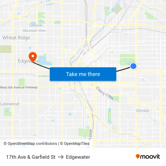 17th Ave & Garfield St to Edgewater map