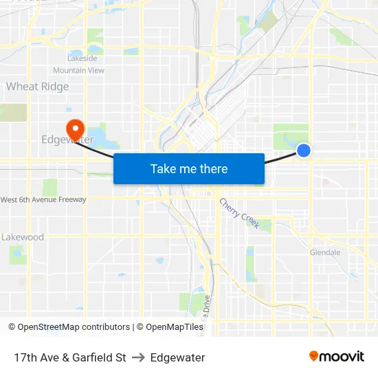 17th Ave & Garfield St to Edgewater map