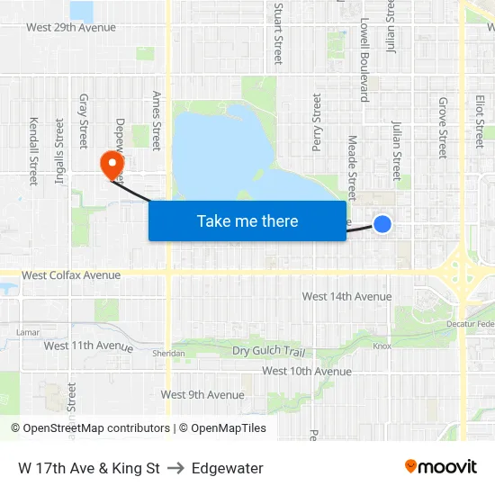 W 17th Ave & King St to Edgewater map