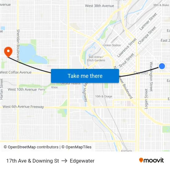 17th Ave & Downing St to Edgewater map