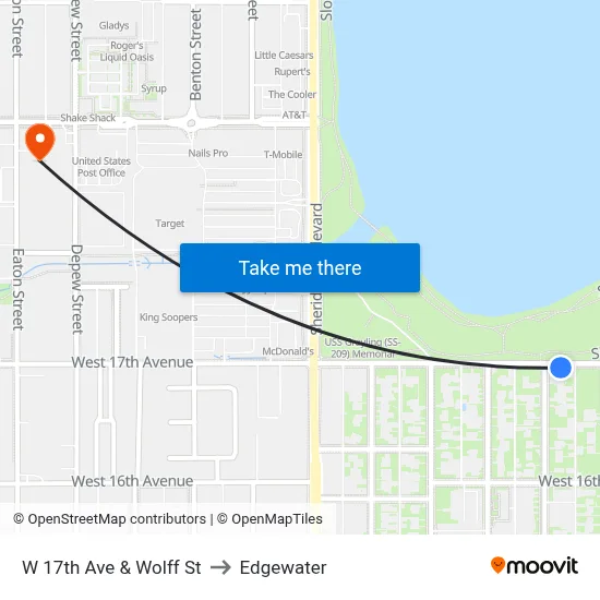 W 17th Ave & Wolff St to Edgewater map
