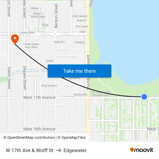W 17th Ave & Wolff St to Edgewater map