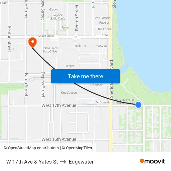 W 17th Ave & Yates St to Edgewater map