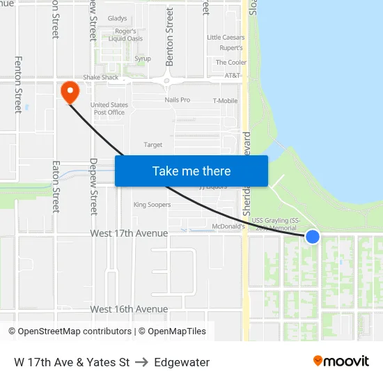 W 17th Ave & Yates St to Edgewater map