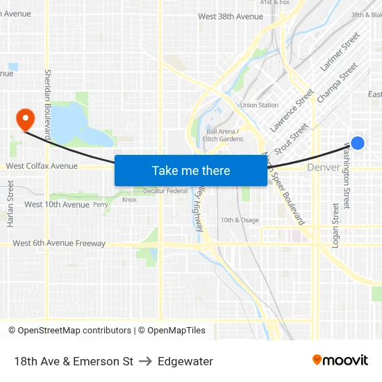 18th Ave & Emerson St to Edgewater map