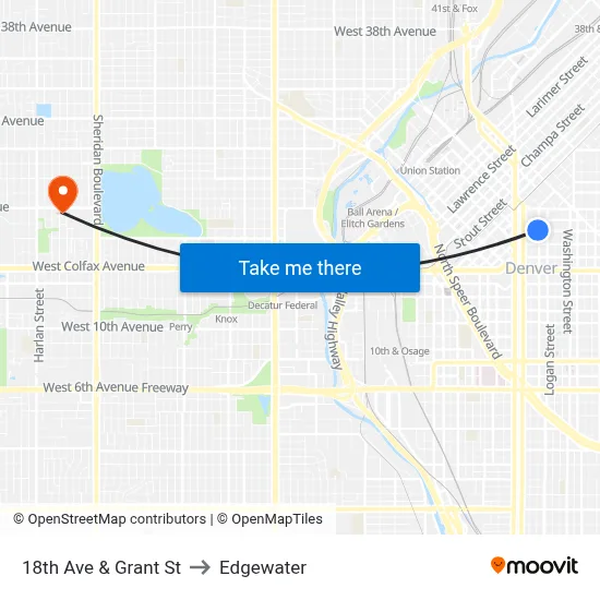 18th Ave & Grant St to Edgewater map