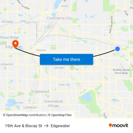 19th Ave & Biscay St to Edgewater map