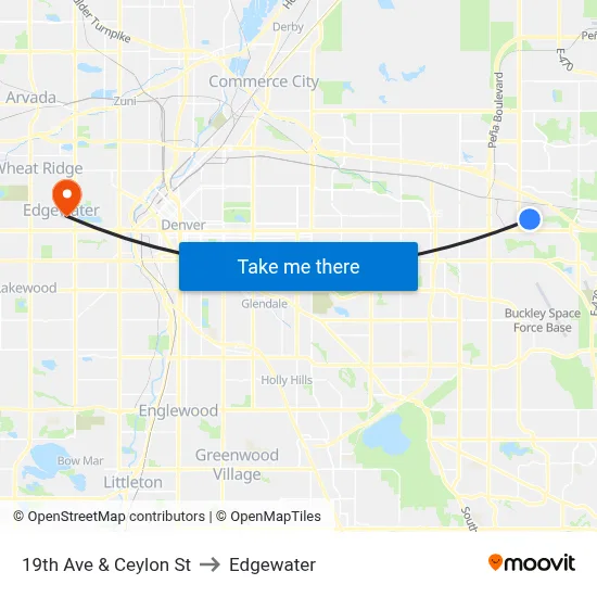 19th Ave & Ceylon St to Edgewater map