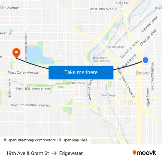 19th Ave & Grant St to Edgewater map