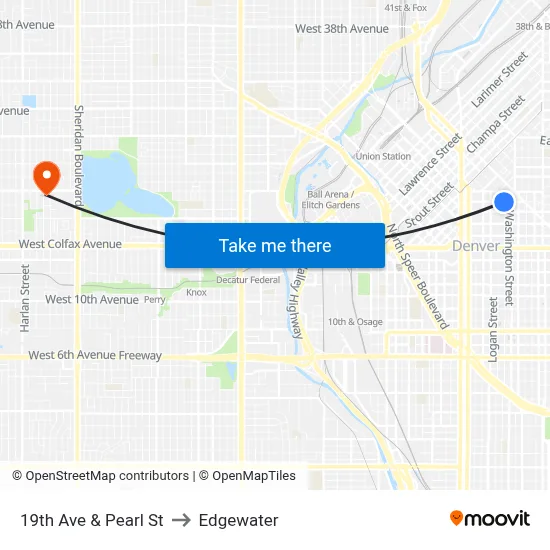 19th Ave & Pearl St to Edgewater map