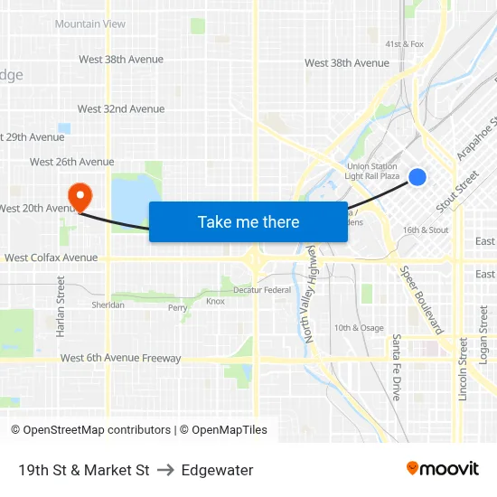 19th St & Market St to Edgewater map