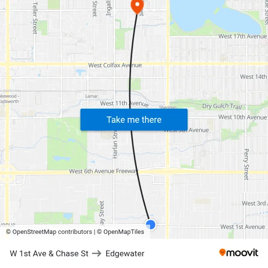W 1st Ave & Chase St to Edgewater map