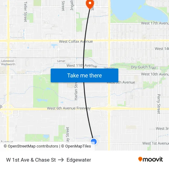 W 1st Ave & Chase St to Edgewater map