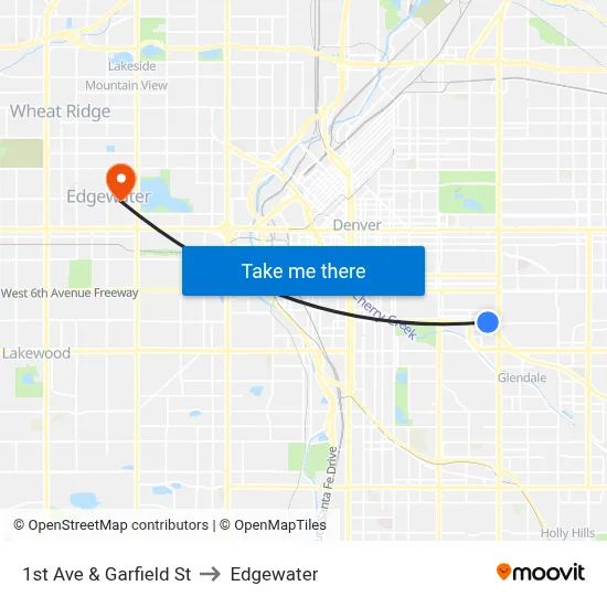 1st Ave & Garfield St to Edgewater map