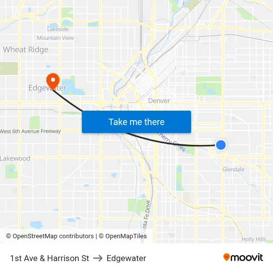1st Ave & Harrison St to Edgewater map