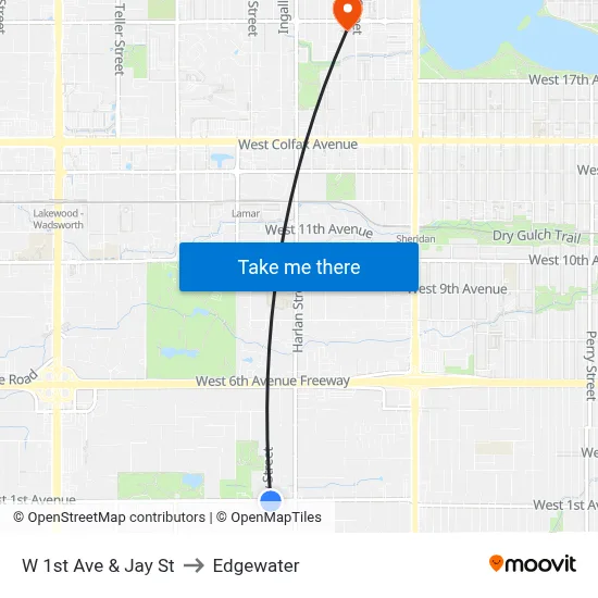 W 1st Ave & Jay St to Edgewater map