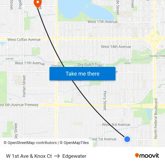 W 1st Ave & Knox Ct to Edgewater map