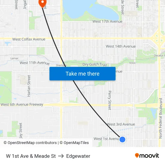 W 1st Ave & Meade St to Edgewater map