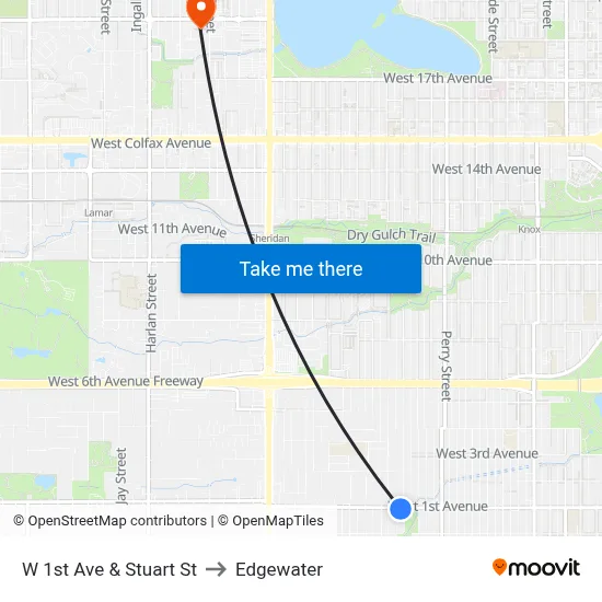 W 1st Ave & Stuart St to Edgewater map