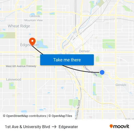 1st Ave & University Blvd to Edgewater map