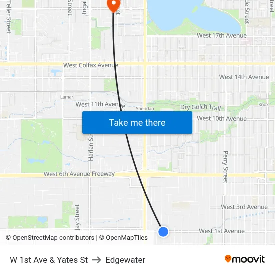 W 1st Ave & Yates St to Edgewater map