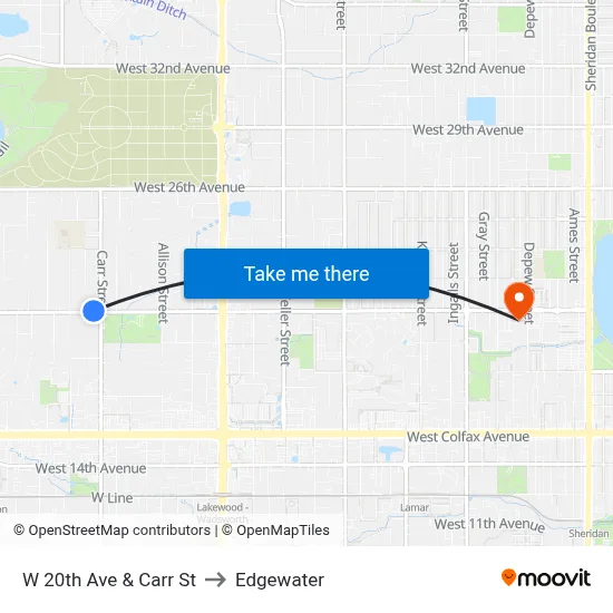 W 20th Ave & Carr St to Edgewater map