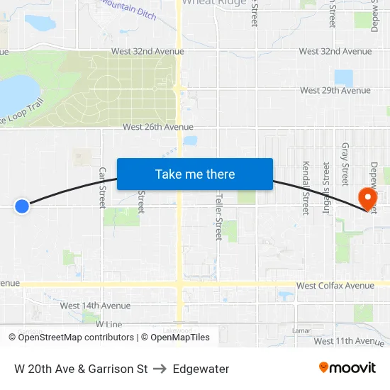 W 20th Ave & Garrison St to Edgewater map
