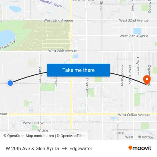W 20th Ave & Glen Ayr Dr to Edgewater map