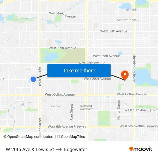 W 20th Ave & Lewis St to Edgewater map
