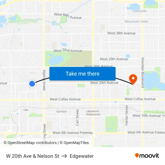 W 20th Ave & Nelson St to Edgewater map